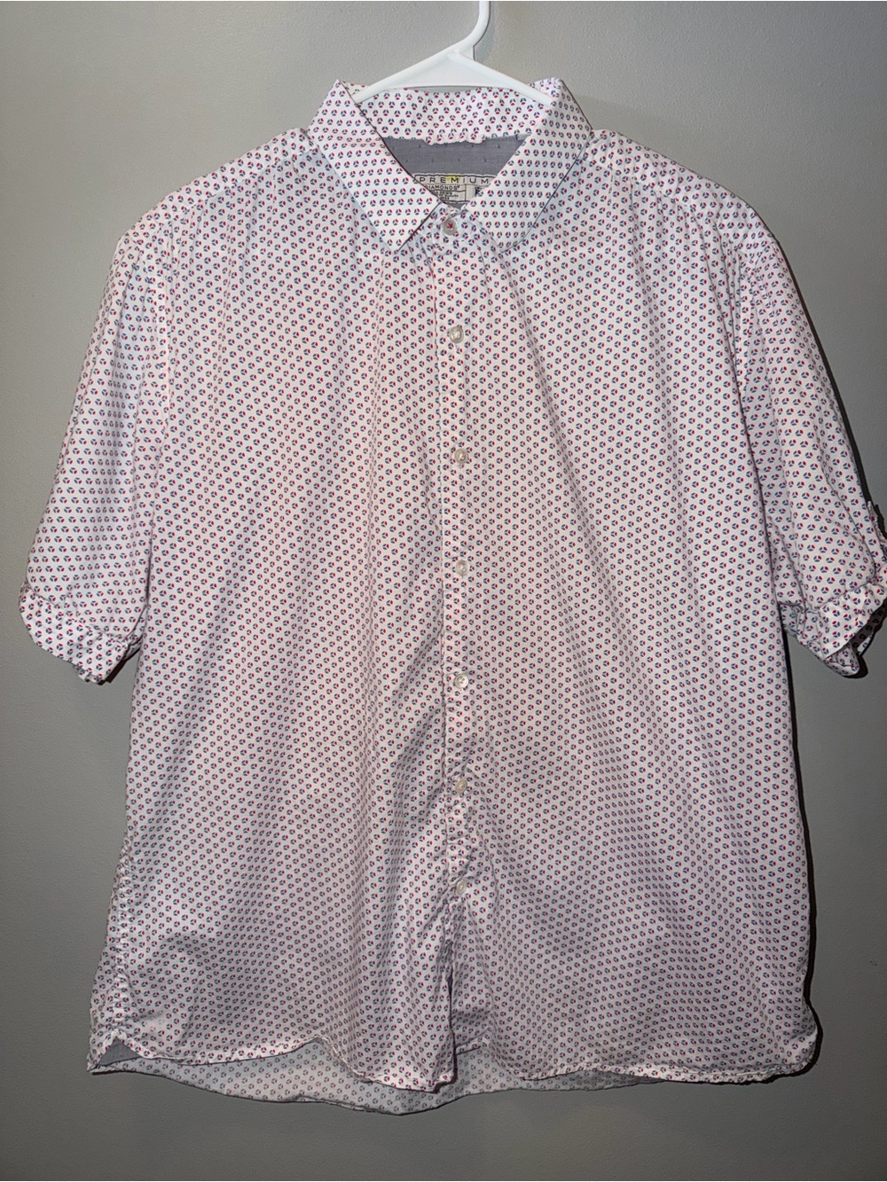 7 Diamonds Pink Short-Sleeve Button-Down with Navy Microprint